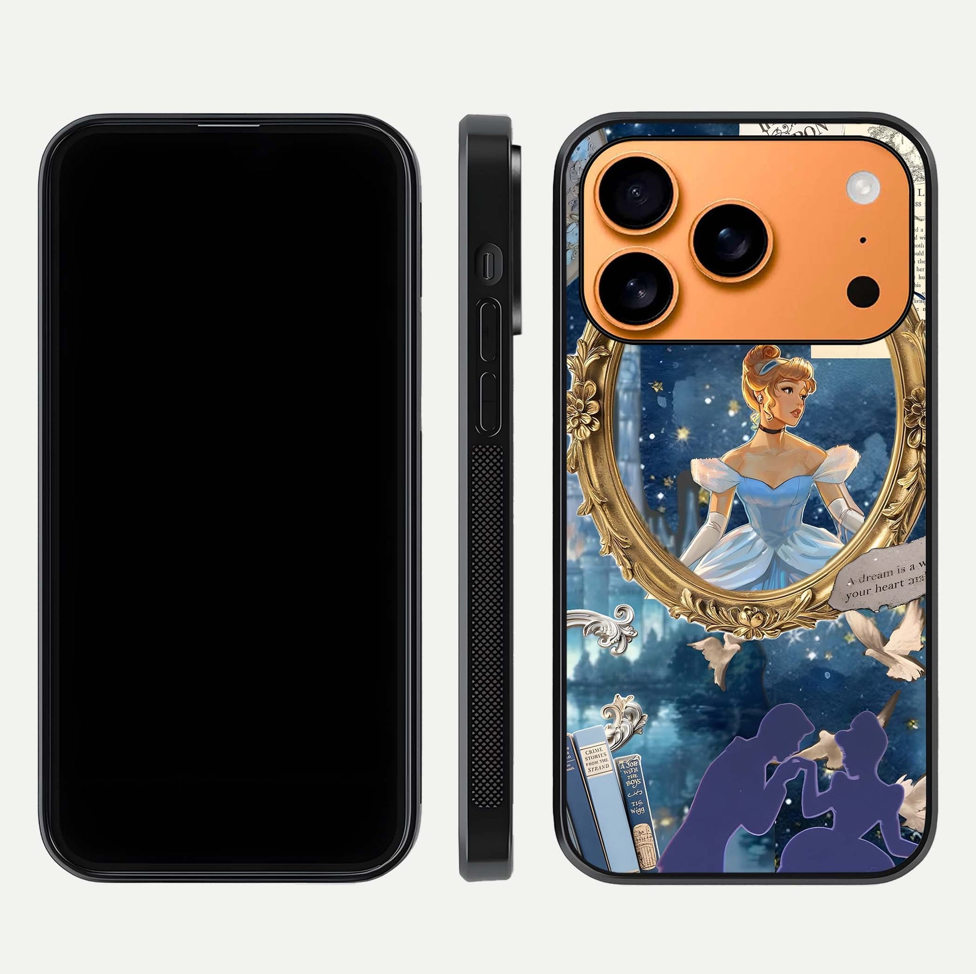 Midnight Queen Glass Case for iPhone 17 Pro Max front & back layout displaying regal tones and smooth edges