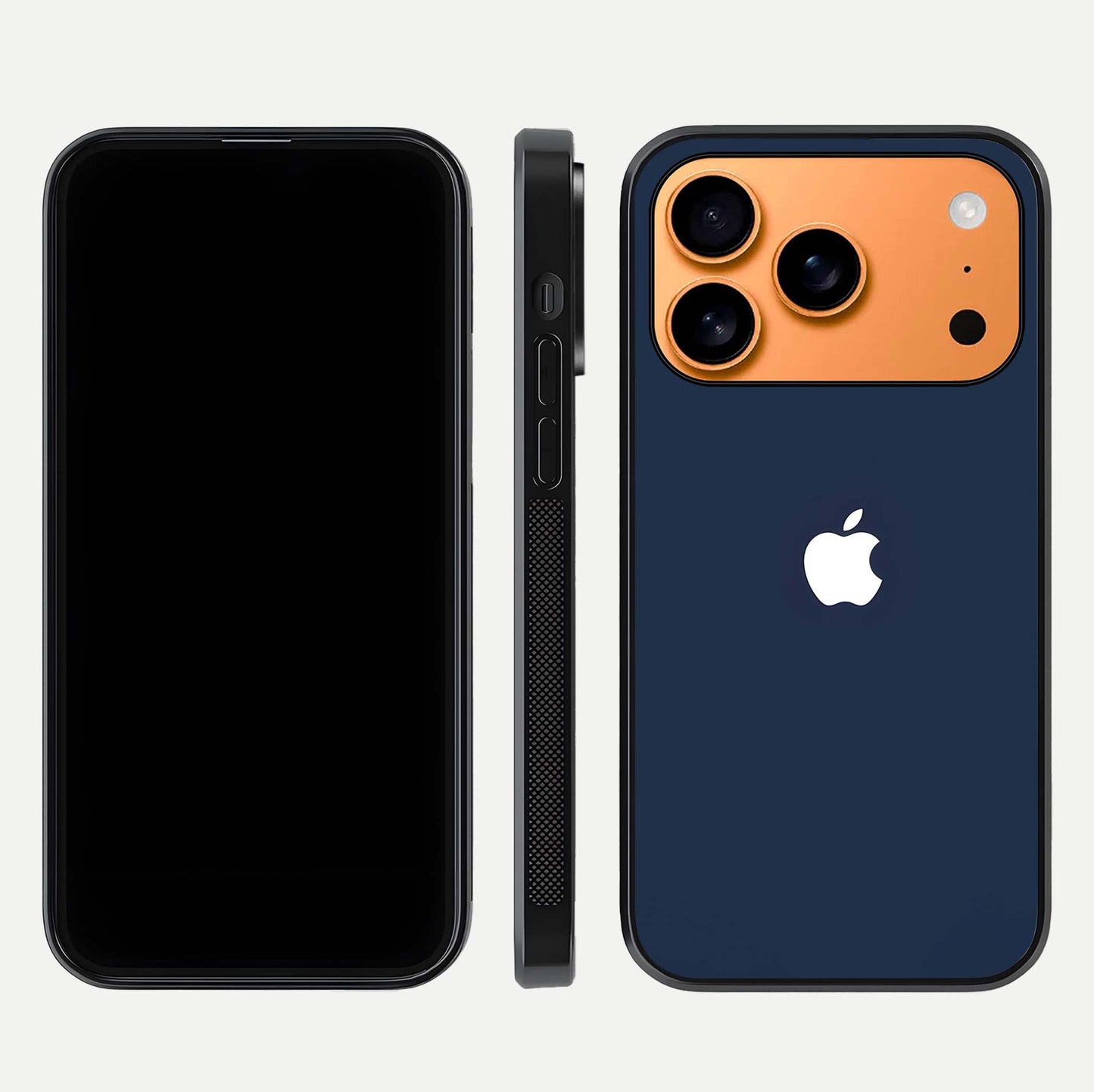 Minimal Apple Night Glass Case for iPhone 17 Pro Max front & back layout highlighting simplicity and edge curve