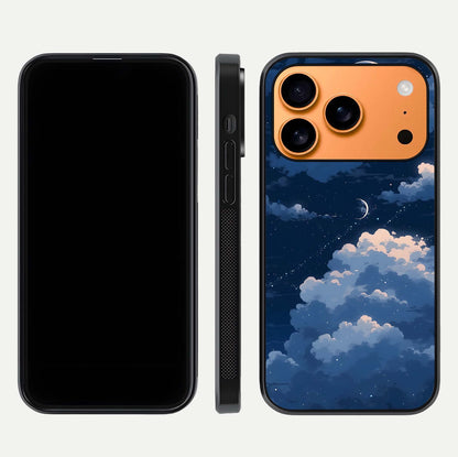 Moon Dream Haze Glass Case for iPhone 17 Pro Max front & back layout highlighting dreamy design and curved shape