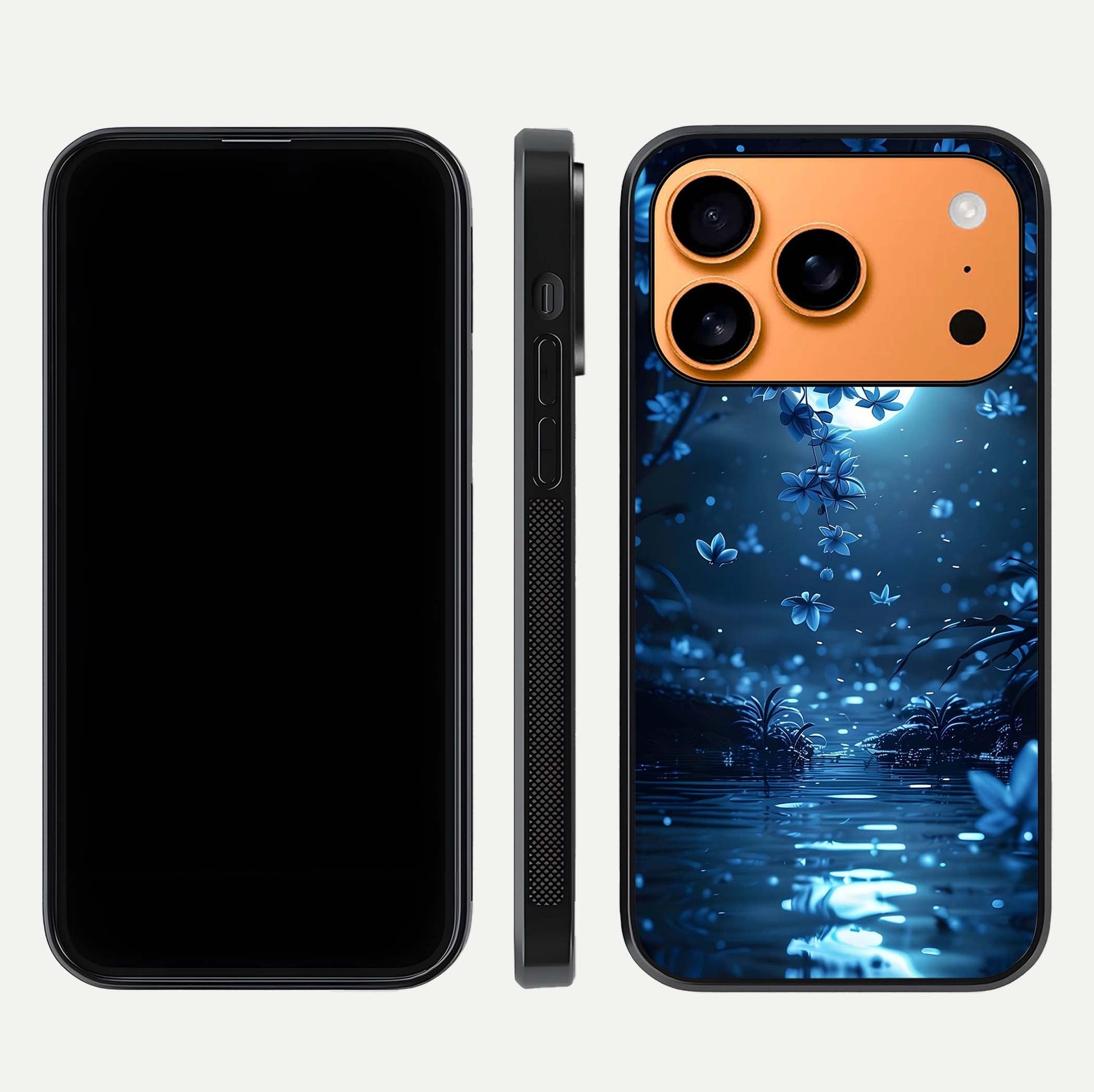 Moonlight Petal Dream Glass Case for iPhone 17 Pro Max front & back layout highlighting soft pastel tones