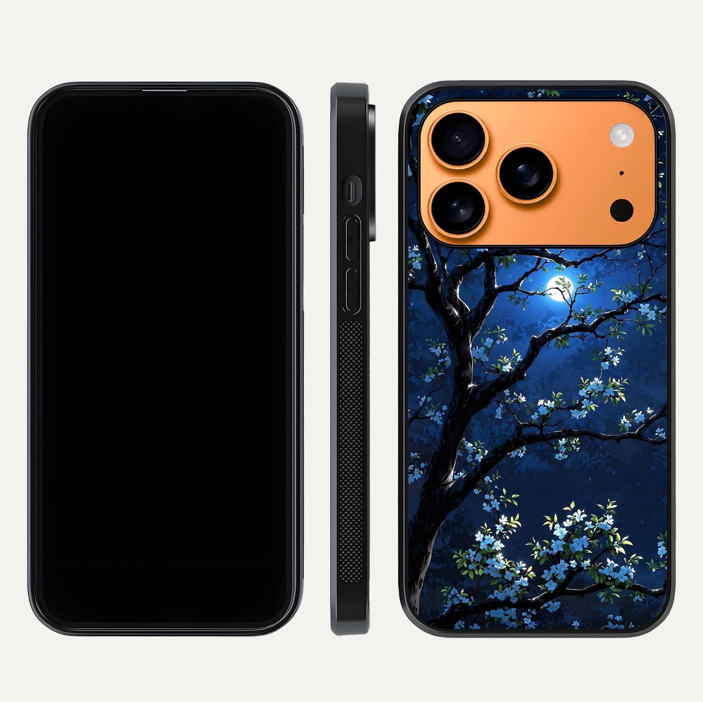 Mystic Floral Night Glass Case for iPhone 17 Pro Max front & back layout showing elegant floral art and smooth edges