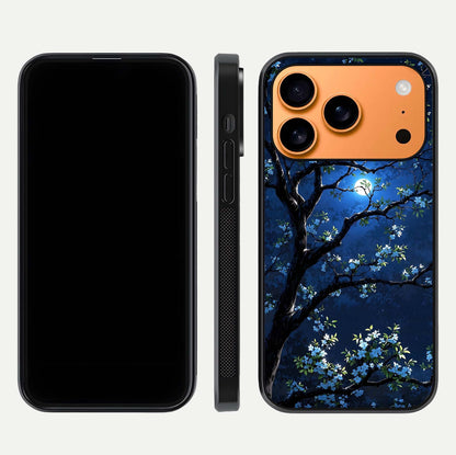 Mystic Floral Night Glass Case for iPhone 17 Pro Max front & back layout showing elegant floral art and smooth edges