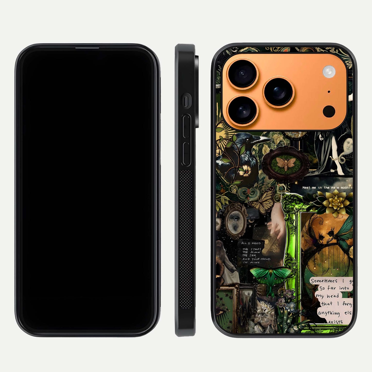 Mystic Woods Secret Glass Case for iPhone 17 Pro Max front & back layout showing nature theme and smooth edges