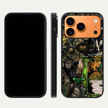 Mystic Woods Secret Glass Case for iPhone 17 Pro Max front & back layout showing nature theme and smooth edges