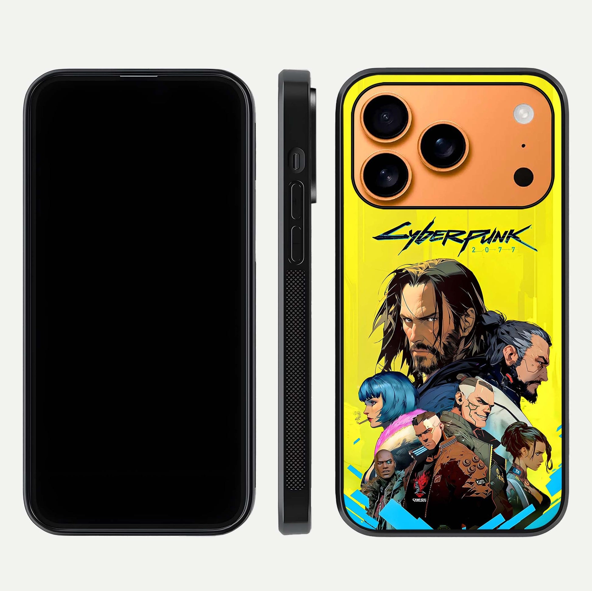 Neon Rebel Genesis Glass Case for iPhone 17 Pro Max front & back layout highlighting futuristic theme and curves