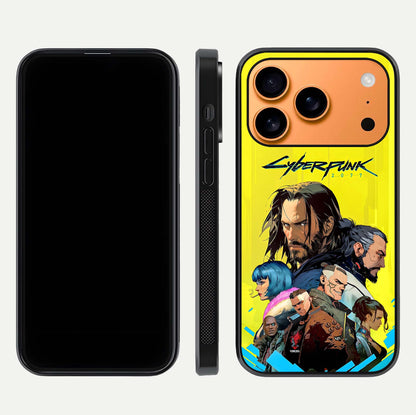 Neon Rebel Genesis Glass Case for iPhone 17 Pro Max front & back layout highlighting futuristic theme and curves