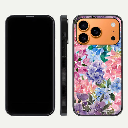 Pastel Floral Mix Glass Case for iPhone 17 Pro Max front & back layout showing gentle tones and elegant edges