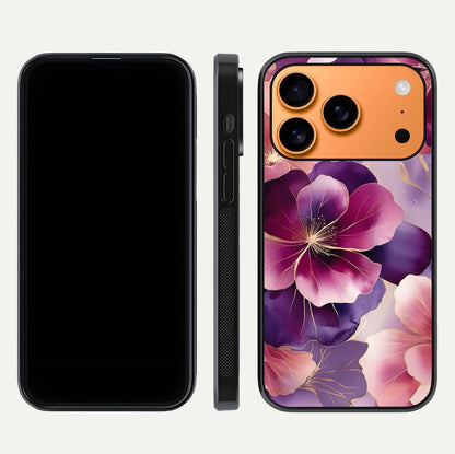 Pink Bouquet Florals Glass Case for iPhone 17 Pro Max front & back layout highlighting vivid petals and smooth edges