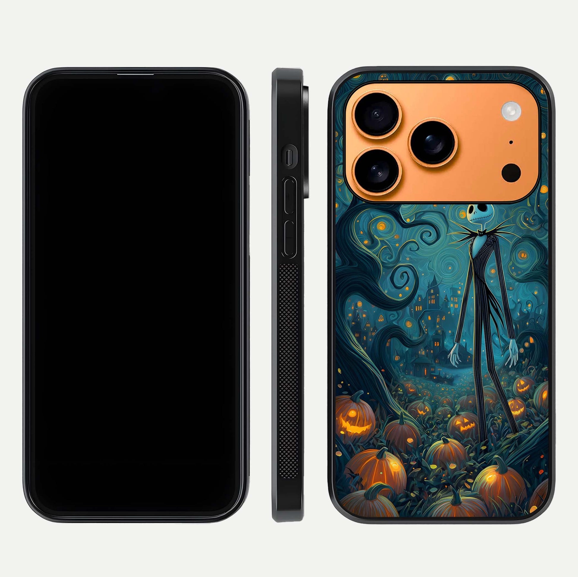 Pumpkin Moonlight Tale Glass Case for iPhone 17 Pro Max front & back layout showing festive orange tone and edges