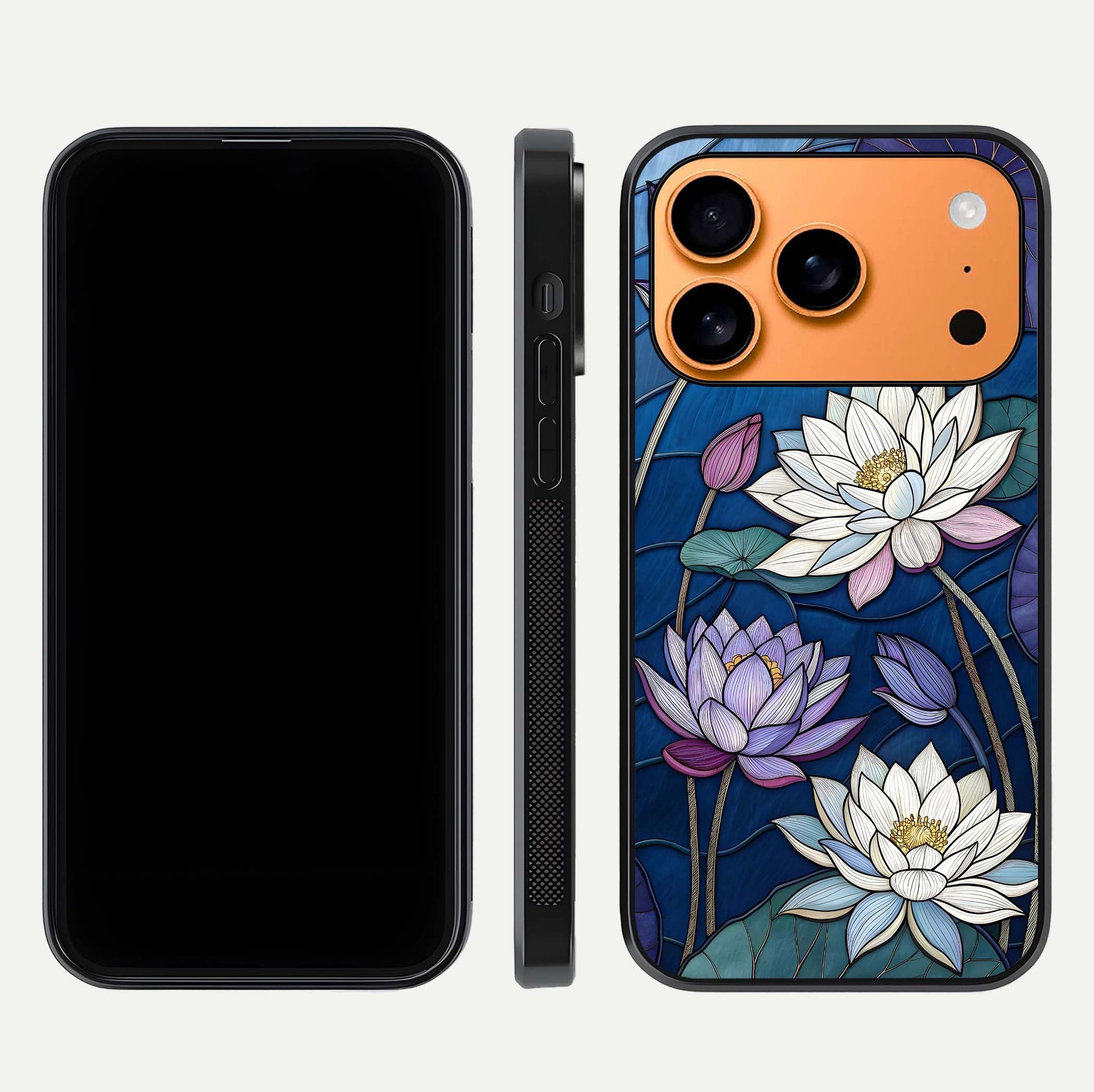 Purple Lotus Stained Glass Case for iPhone 17 Pro Max front & back layout showing bright tones and smooth edge finish