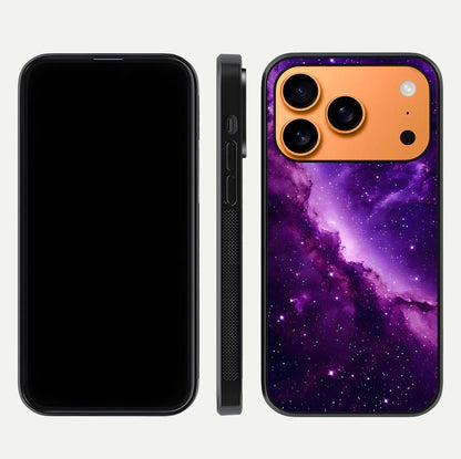 Purple Shade Sky Glass Case for iPhone 17 Pro Max front & back layout showing HD tones and clean glass edges