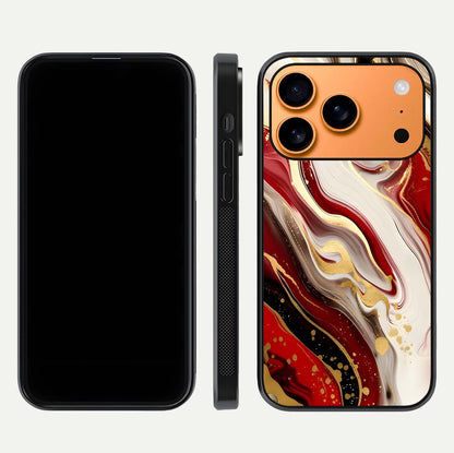 Red & White Marble Glass Case For iPhone 17 Pro Max