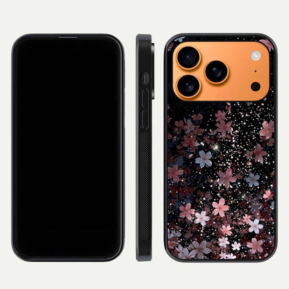 Starlit Flower Dreams Glass Case for iPhone 17 Pro Max front & back layout showing soft bloom design and curved edge