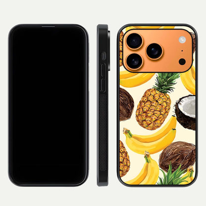 Tropical Fruit Mood Glass Case for iPhone 17 Pro Max front & back layout showing playful tones and clean edge