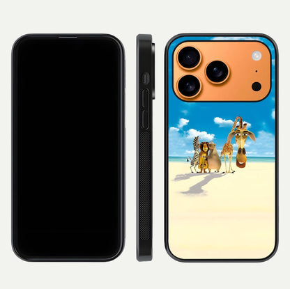 Tropical Fun Squad Glass Case for iPhone 17 Pro Max front & back layout showing fun pattern and smooth edges