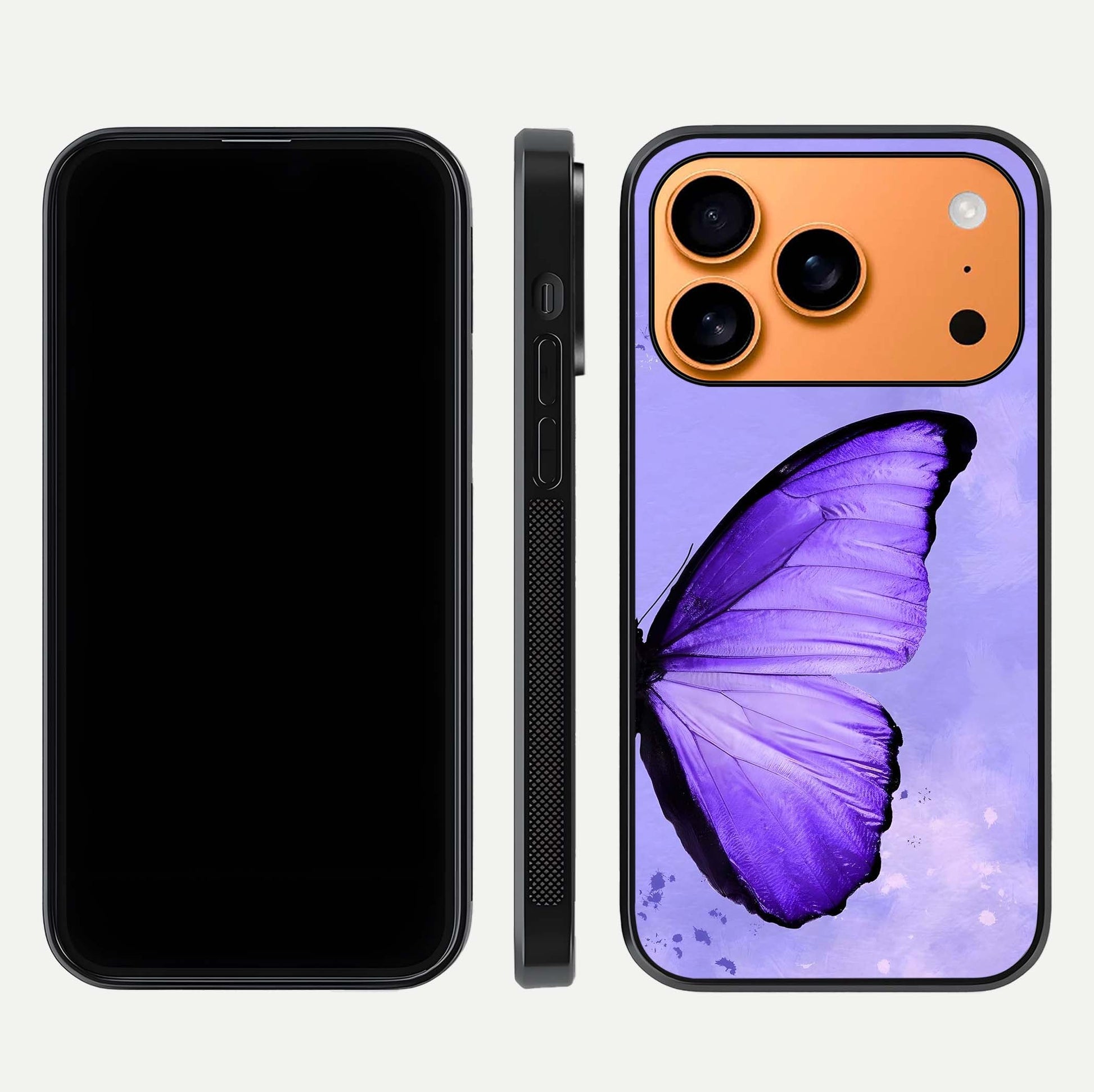 Violet Dream Wing Glass Case for iPhone 17 Pro Max front & back layout showing violet tones and smooth edges