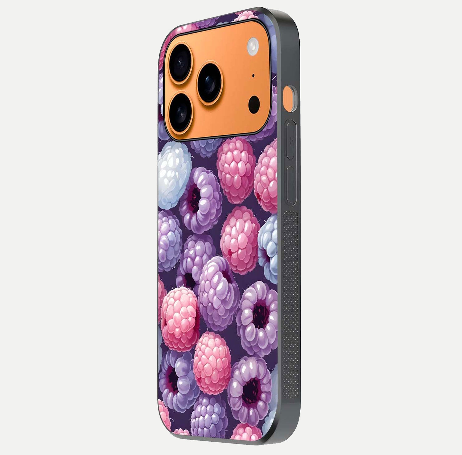 Berry Candy Pop Glass Case for iPhone 17 Pro Max side-angle image with bright color tones and smooth reflection