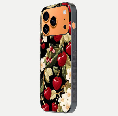 Bloom Thread Art Glass Case for iPhone 17 Pro Max side-angle image showing texture depth and gloss reflection
