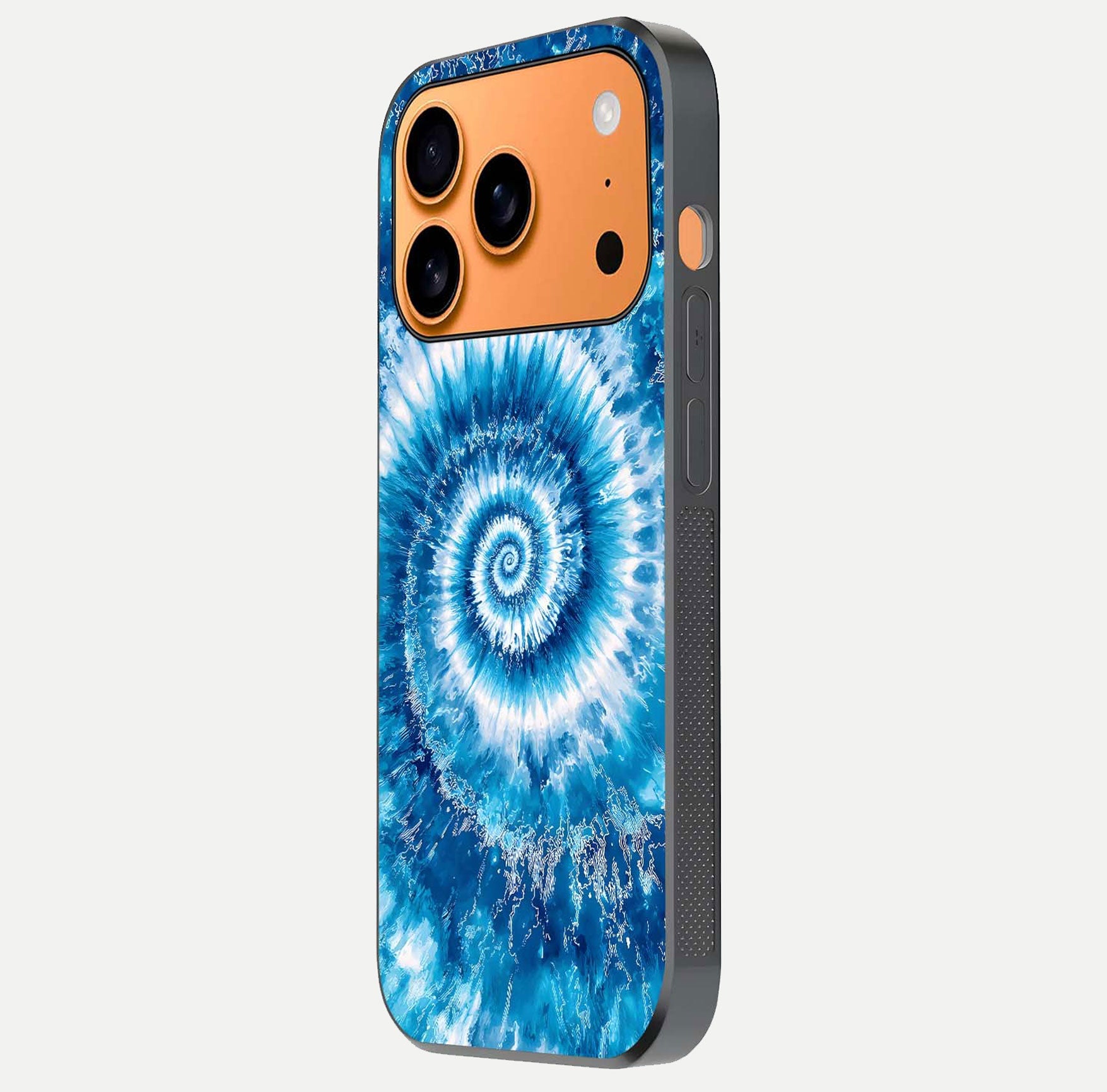 Blue Galaxy Wave Glass Case for iPhone 17 Pro Max side-angle image showing wave ripple art and glass gloss