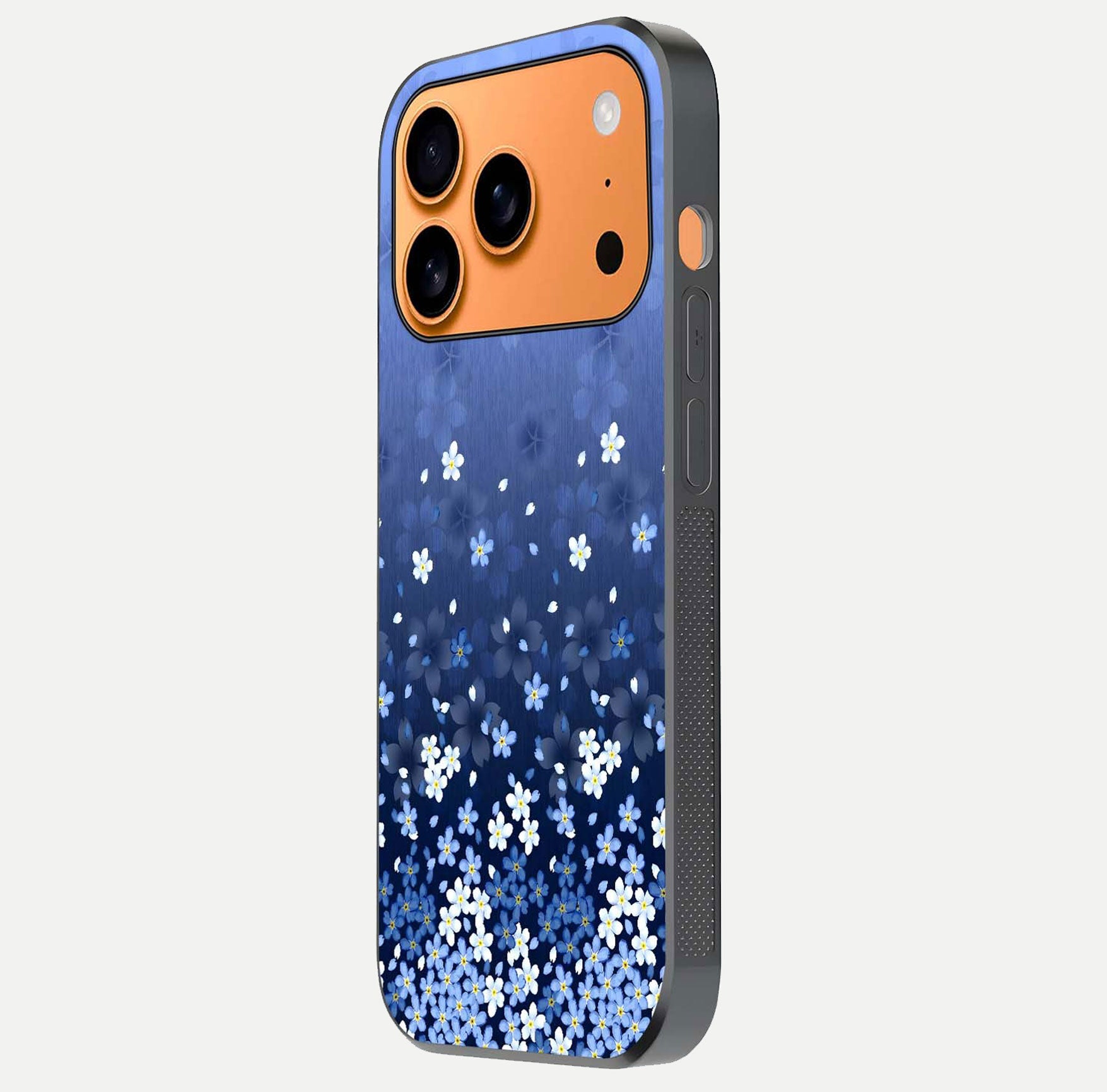 Blue Starry Glass Case for iPhone 17 Pro Max side-angle photo showing light reflection and detailed star pattern