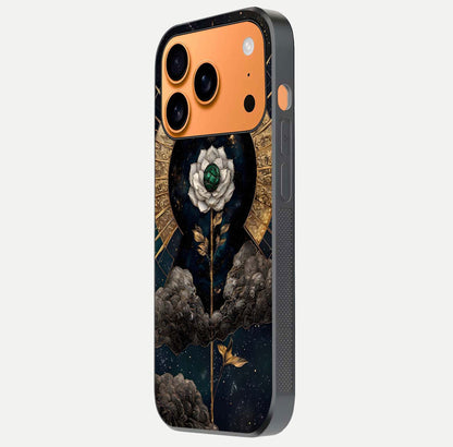 Celestial Lotus Morang Glass Case for iPhone 17 Pro Max side-angle image capturing shine and smooth curvature