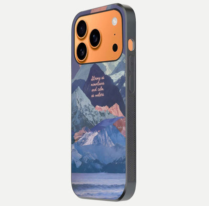 Celestial Mountain Calm Glass Case for iPhone 17 Pro Max side-angle image capturing mountain detail and shine gradient