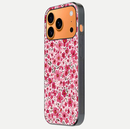 Cherry Blossom Charm Glass Case for iPhone 17 Pro Max side-angle image showing reflection gloss and soft texture