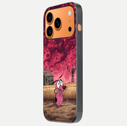 Courage Under Sky Glass Case for iPhone 17 Pro Max side-angle photo showing gloss tone and curve highlight