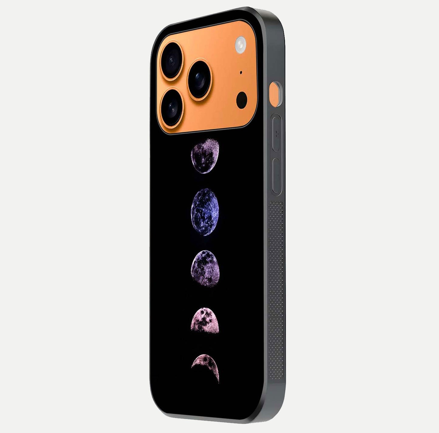 Crimson All Planets Glass Case for iPhone 17 Pro Max side-angle photo capturing edge glow and glass reflection