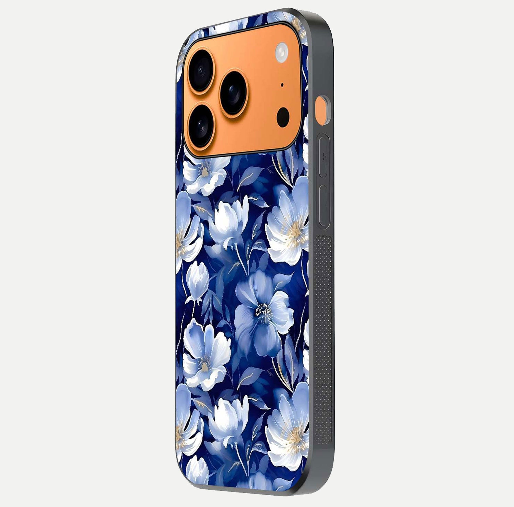 Cute Floral Patterns Glass Case for iPhone 17 Pro Max side-angle image showing polished surface and gloss tone