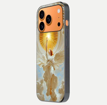 Divine Light Angel Glass Case for iPhone 17 Pro Max side-angle image capturing reflection shine and edge finish