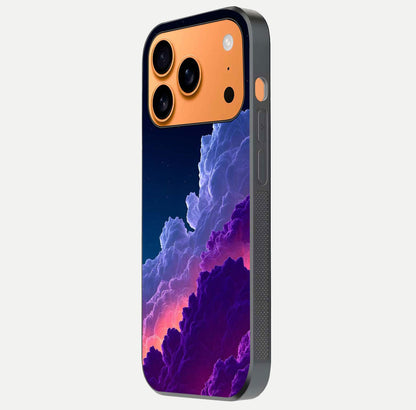 Dreamy Cloud Skies Glass Case for iPhone 17 Pro Max side-angle image showing reflection clarity and polish