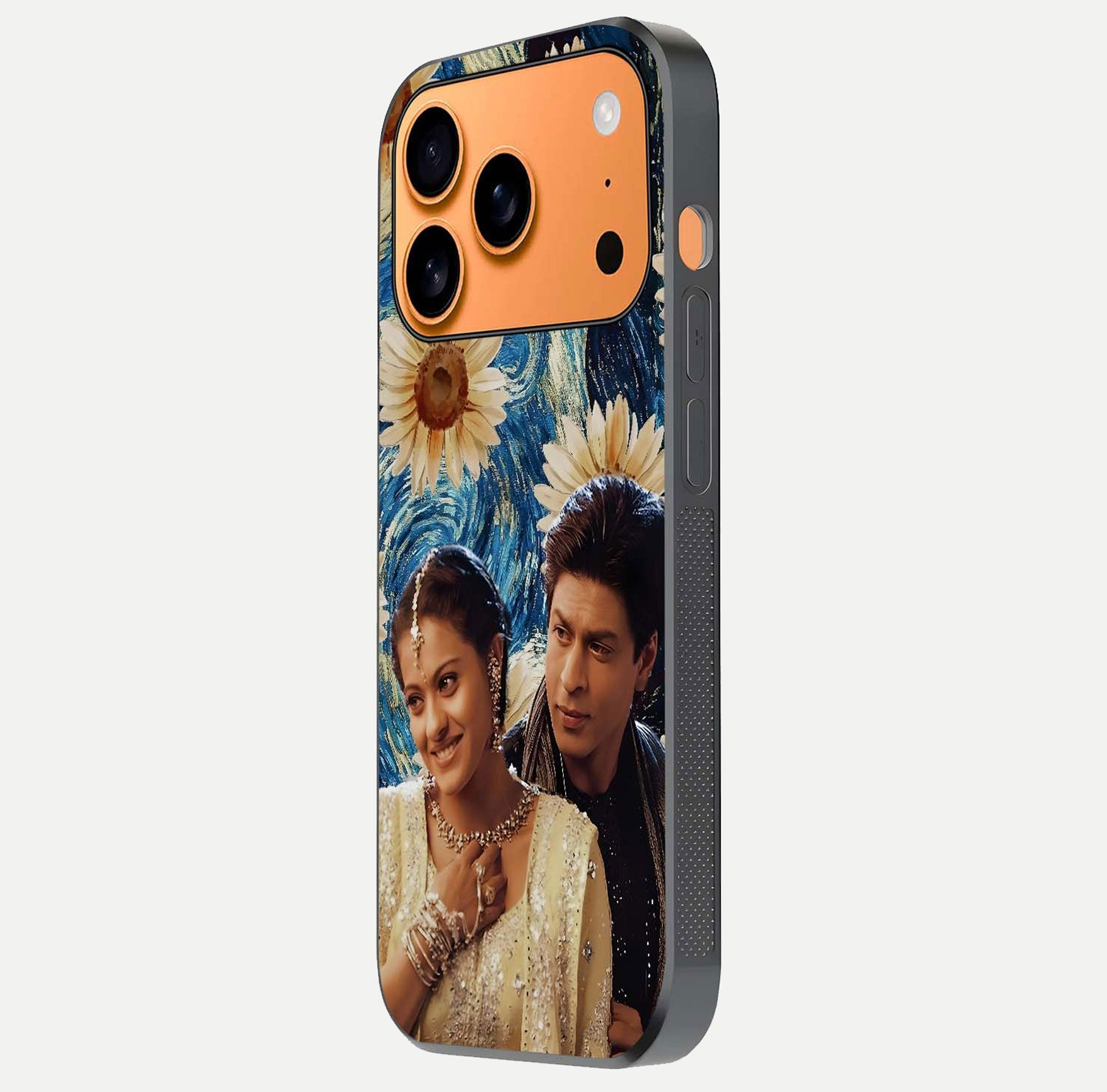 Eternal Love Story Glass Case for iPhone 17 Pro Max side-angle photo showing curved edges and polished surface