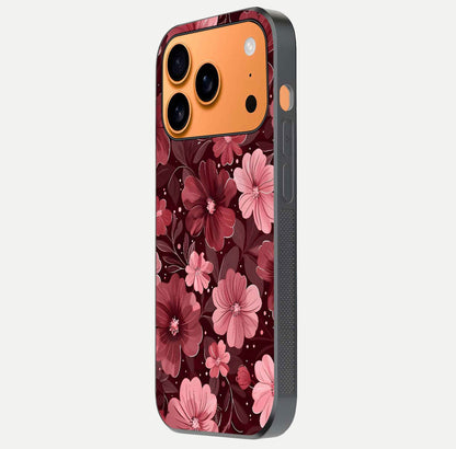 Flower Blush Bloom Glass Case for iPhone 17 Pro Max side-angle photo showing glass reflection and delicate hues