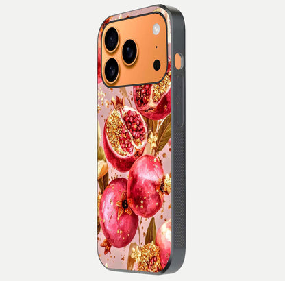 Golden Bloom Glow Glass Case for iPhone 17 Pro Max side-angle image showing light reflection, gloss texture, and rich tone