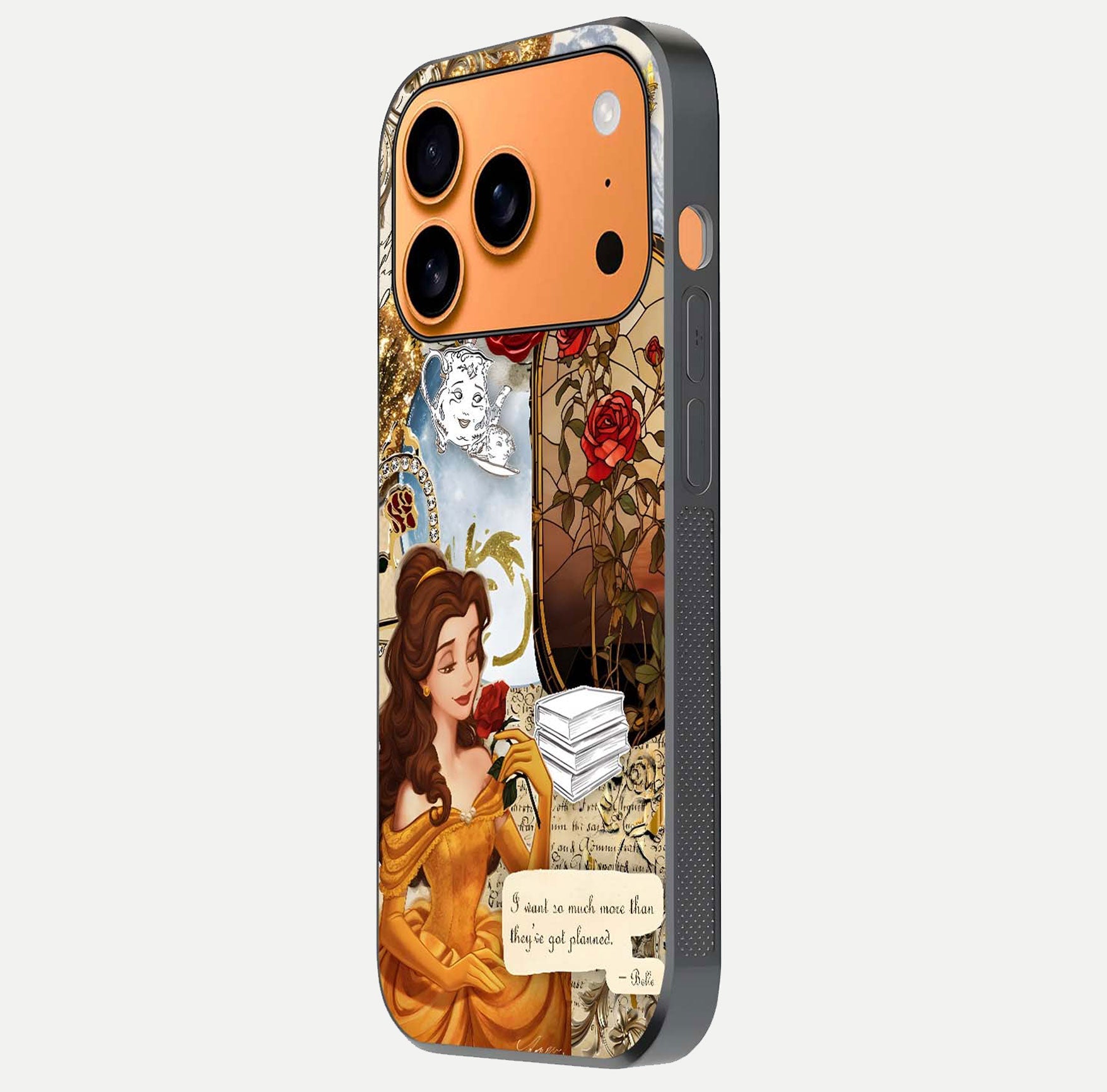 Golden Dream Belle Glass Case for iPhone 17 Pro Max side-angle image showing reflective edges and premium golden tint