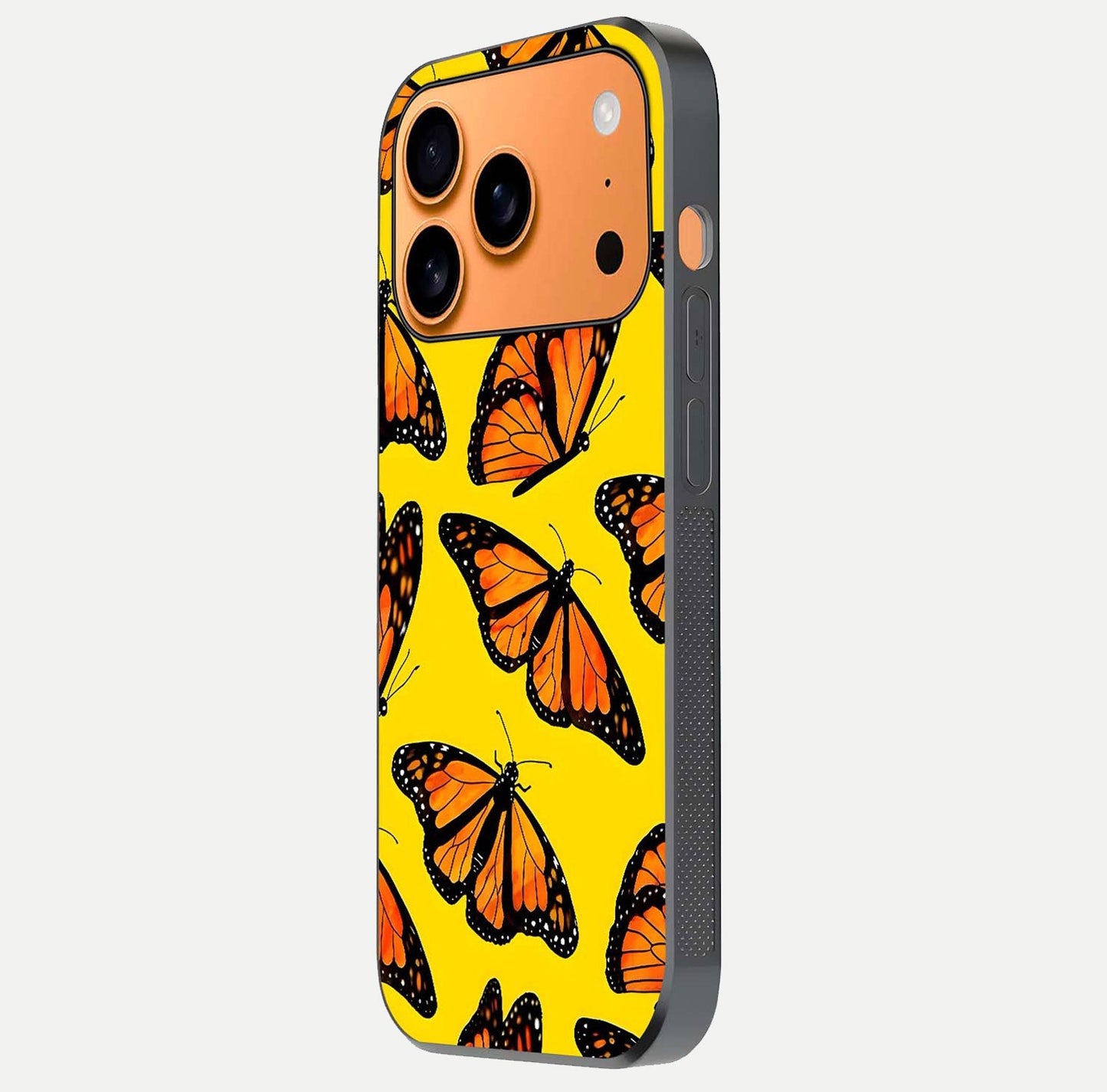 Golden Wing Flight Glass Case for iPhone 17 Pro Max side-angle image showing polished surface and golden gradient