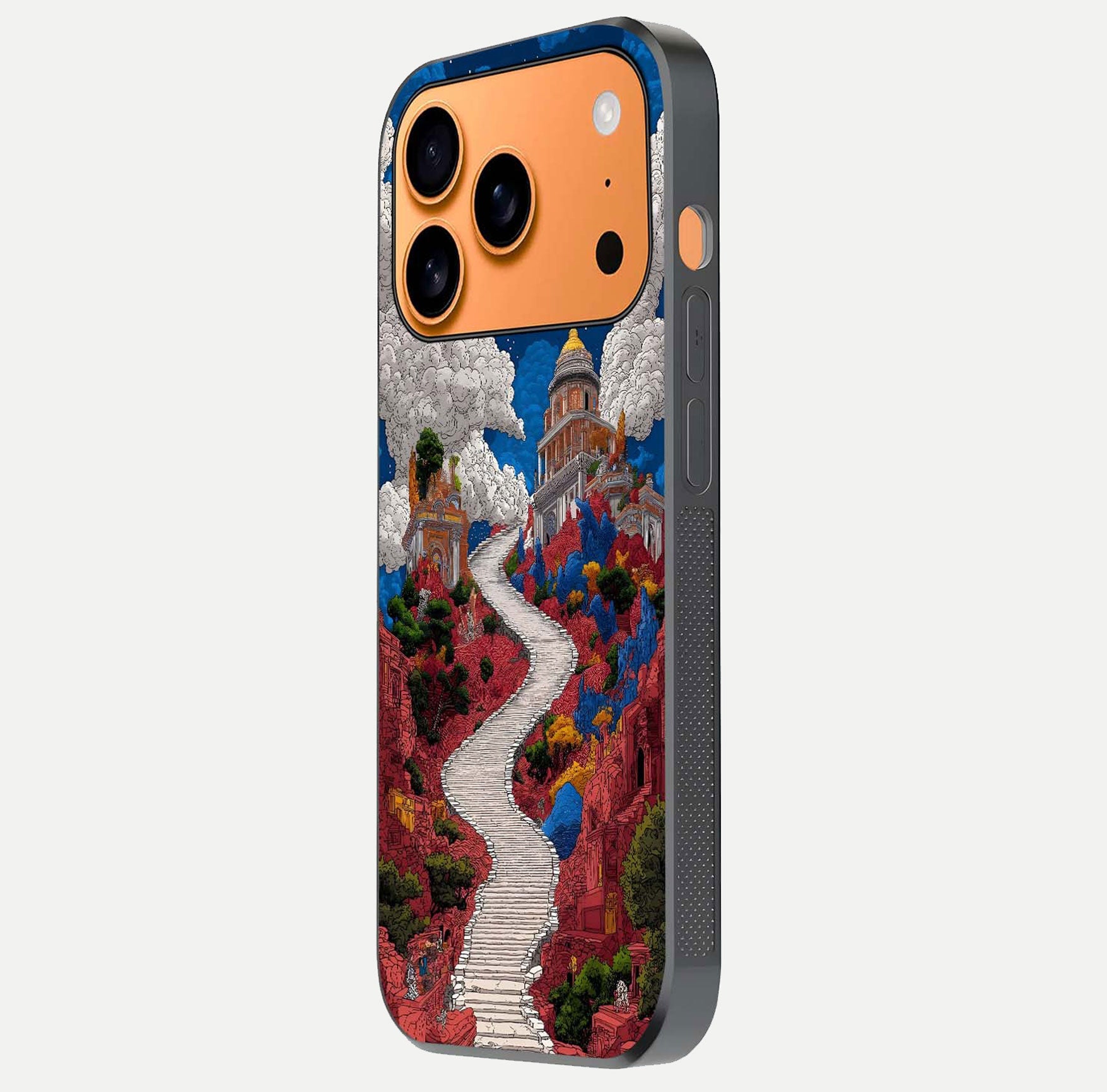 Heavenly Moon Path Glass Case for iPhone 17 Pro Max side-angle image showing reflection clarity and serene moon glow
