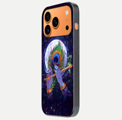 Krishna Hands Art Glass Case for iPhone 17 Pro Max side-angle image highlighting reflection brightness and vivid print