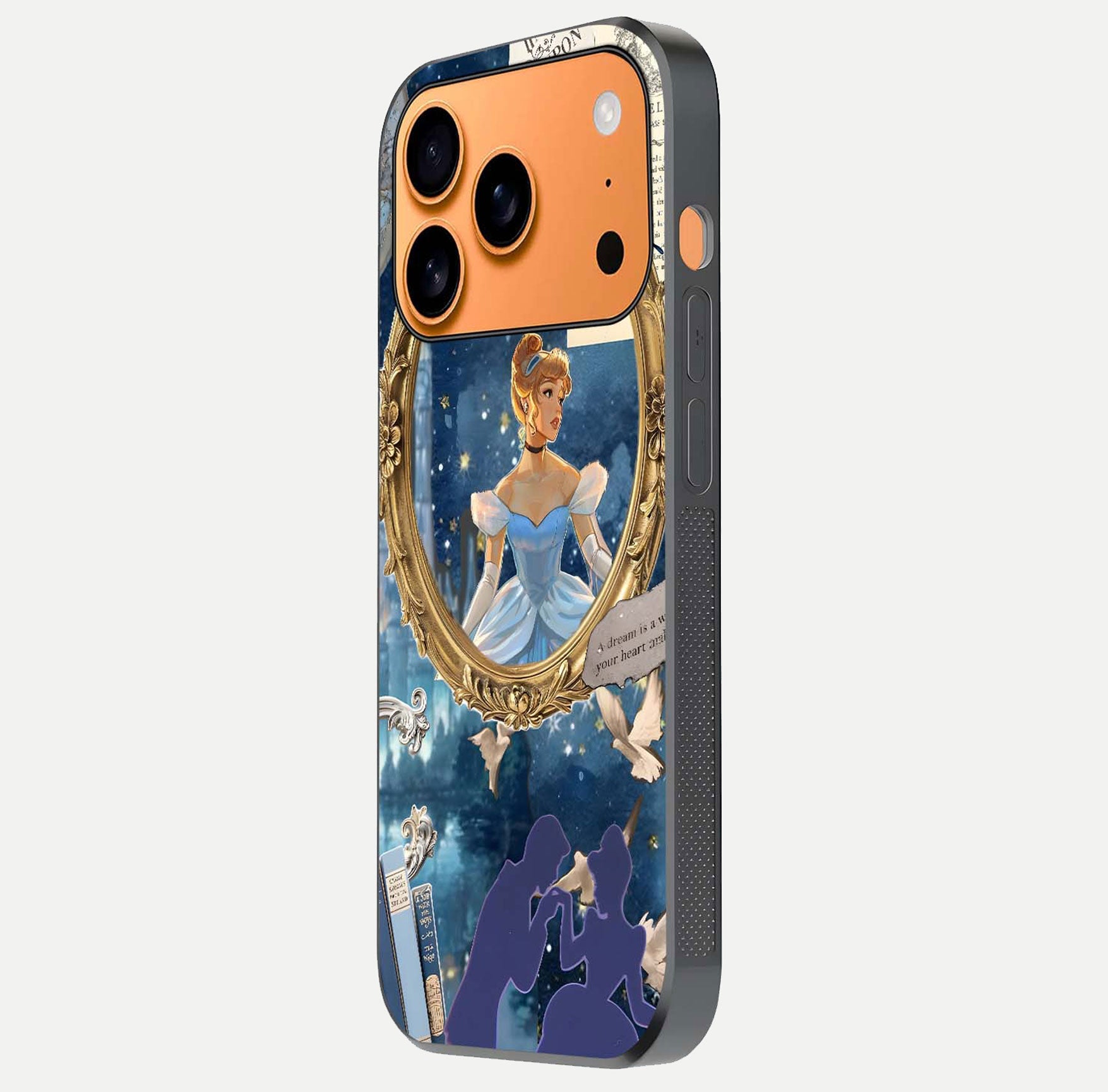 Midnight Queen Glass Case for iPhone 17 Pro Max side-angle image showing reflection brightness and elegant tone