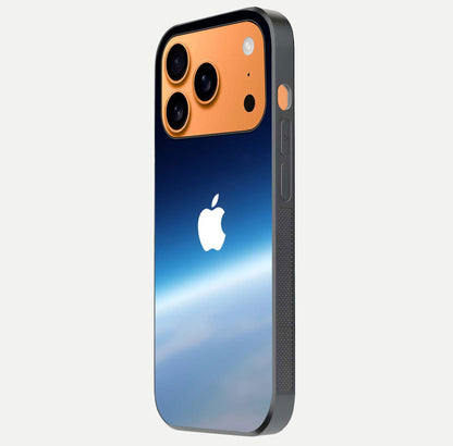 Minimal Apple Sky Glass Case for iPhone 17 Pro Max side-angle image showing smooth reflection and gentle sky tone