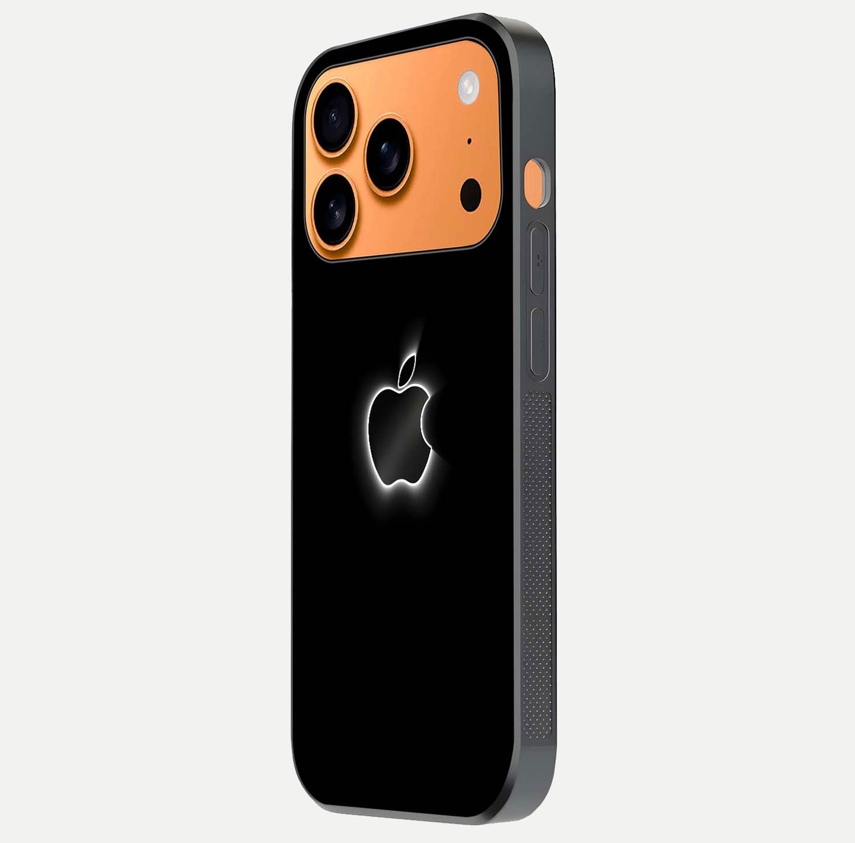 Neon Apple Glow Glass Case for iPhone 17 Pro Max side-angle image showing light reflection and glow effect