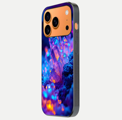 Neon Aura Shards Glass Case for iPhone 17 Pro Max side-angle image showing light depth and glossy contrast