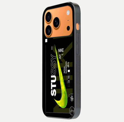 Neon Street Edition Glass Case for iPhone 17 Pro Max side-angle image showing reflection depth and modern tones