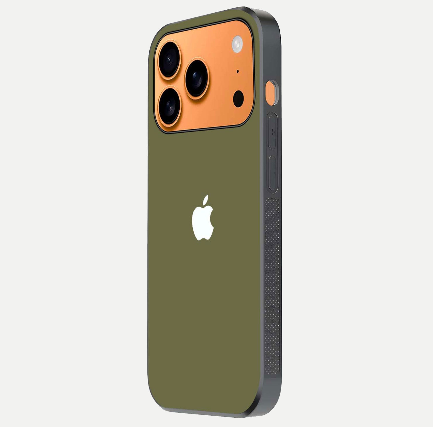Olive Matte Essence Glass Case for iPhone 17 Pro Max side-angle image showing soft hue and elegant smooth surface
