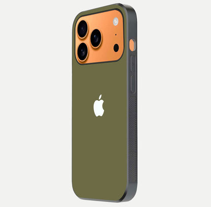 Olive Matte Essence Glass Case for iPhone 17 Pro Max side-angle image showing soft hue and elegant smooth surface