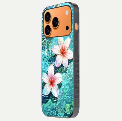 Pink Flowers in Water Glass Case for iPhone 17 Pro Max side-angle image showing reflection and depth of detail