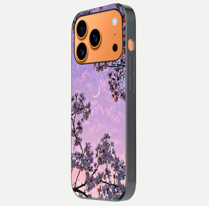Purple Serenity Moon Glass Case for iPhone 17 Pro Max side-angle image showing reflection and lunar art precision
