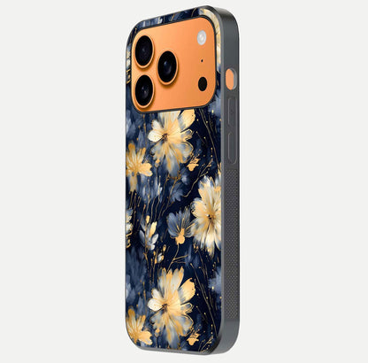 Royal Petal Dream Glass Case for iPhone 17 Pro Max side-angle image showing smooth edges and royal bloom details