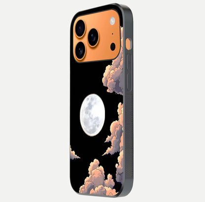 Shade Cloud Moon Glass Case for iPhone 17 Pro Max side-angle image showing reflection and night-sky detail